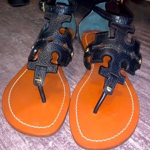 Black Leather Tory Burch Sandals Size 8!